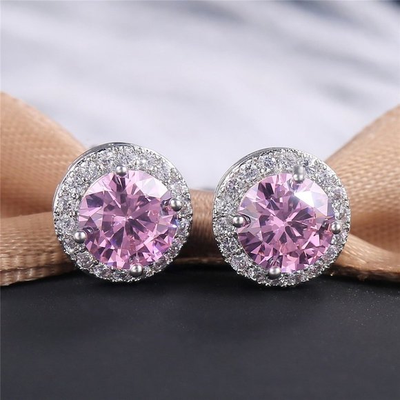 💎928 Silver Plated CZ Classic Stud Earrings for Women, UNVN12445 - Picture 1 of 3